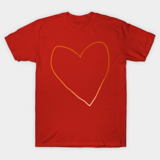 Gold Heart Line Drawing Valentines Day T-Shirt